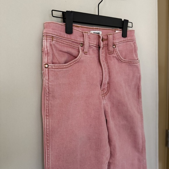 Wrangler Womens 26 Pink High Rise Heritage‎ Fit Raw Hem Straight Leg Denim Jeans - Picture 2 of 10